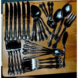 Vintage Relacraft Stainless Japan Floral Rose Pattern 34 Pieces Ornate Victorian
